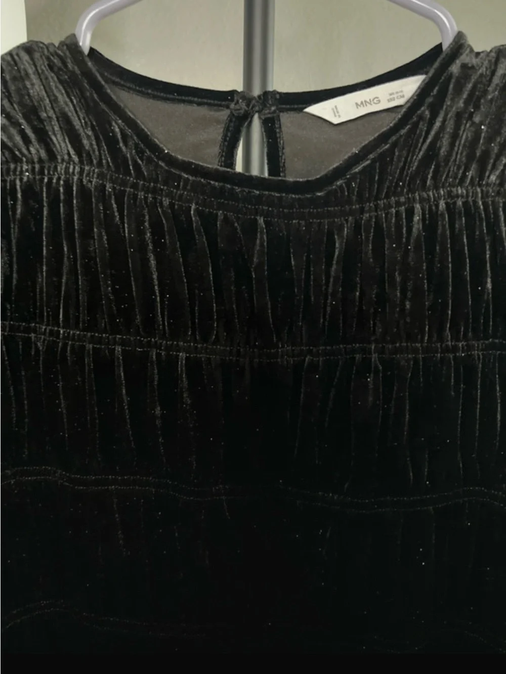 Mango Black Velvet Smocked Bodice Long-Sleeve Girls' Dress